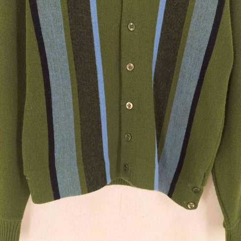 シアーズ Sears 70s シェルボタン ストライプアクリルカーディガン メンズ M