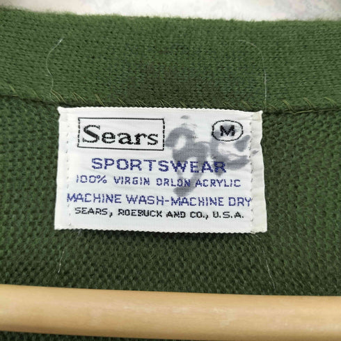 シアーズ Sears 70s シェルボタン ストライプアクリルカーディガン メンズ M