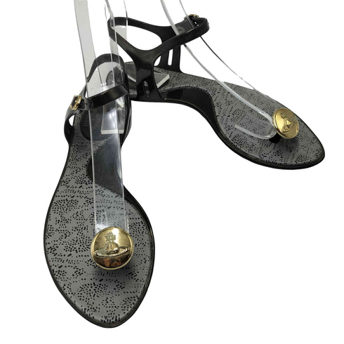 ヴィヴィアンウエストウッド アングロマニア Vivienne Westwood ANGLOMANIA エンボス オーブ ボタン装飾 ラバーストラップ サンダル レディース JPN:23.5