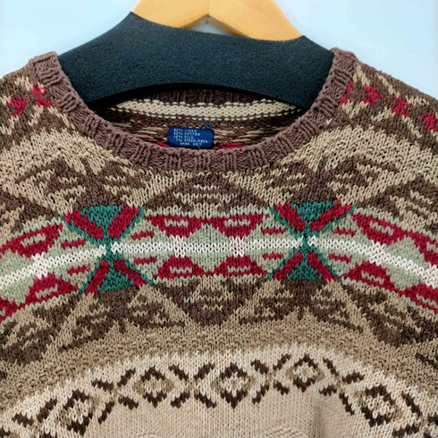 ポロバイラルフローレン Polo by RALPH LAUREN 90S ナイガイ期 総柄 リネン コットン シルク ハンド フェアアイル ニット セーター メンズ