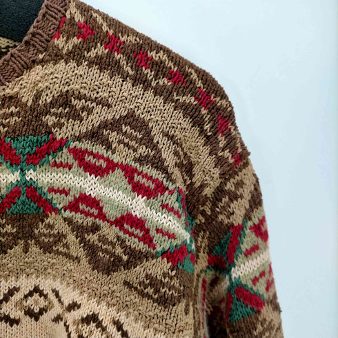 ポロバイラルフローレン Polo by RALPH LAUREN 90S ナイガイ期 総柄 リネン コットン シルク ハンド フェアアイル ニット セーター メンズ