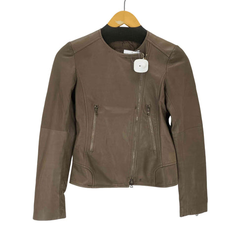 LE VERSEAU PELLE LEATHER レザーノーカラージャケット レディース 38