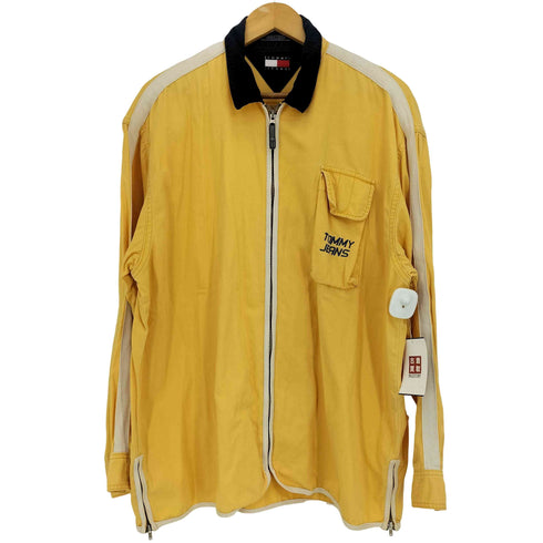 トミージーンズ tommy jeans 90s バックロゴ ラインテープ サイドジップ コットン シャツジャケット メンズ import:L