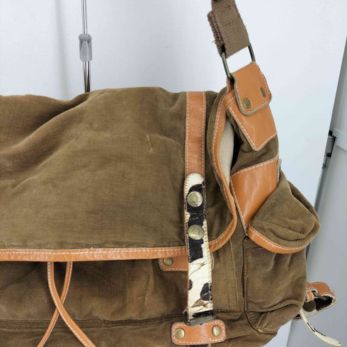 ハラコ調ベルト コーデュロイメッセンジャーバッグ レディース