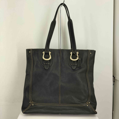 LC LEATHER ベルトスタッズステッチデザイン リアルレザートートバッグ レディース