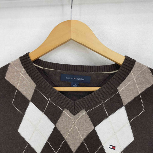 トミーヒルフィガー TOMMY HILFIGER ロゴ刺繍 Vネック アーガイル ニット メンズ import:L
