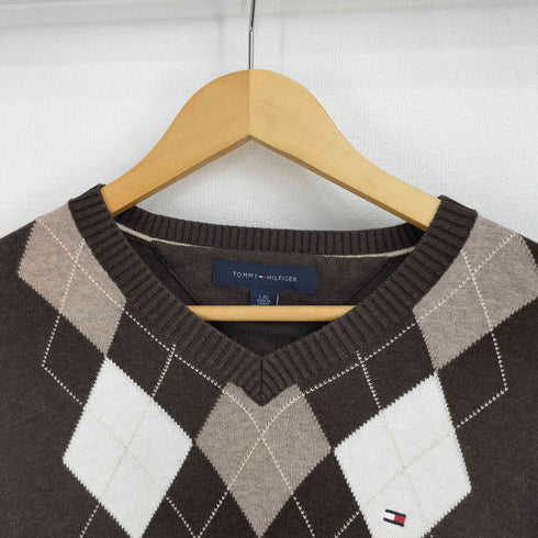 トミーヒルフィガー TOMMY HILFIGER ロゴ刺繍 Vネック アーガイル ニット メンズ import:L