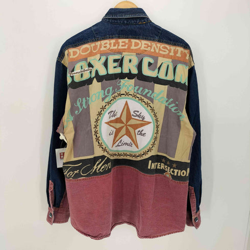 ポリス POLICE 総柄 パッチワーク クレイジーパターン デニム L/S シャツ メンズ import:M