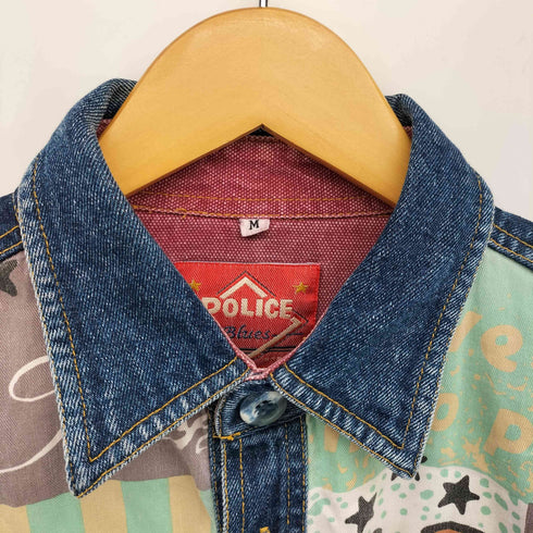 ポリス POLICE 総柄 パッチワーク クレイジーパターン デニム L/S シャツ メンズ import:M