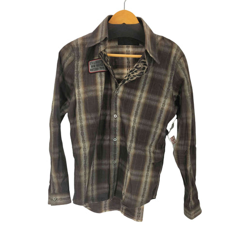 ロエン Roen スタッズデザイン スカルプリント L/S チェックシャツ Y2K メンズ JPN:44