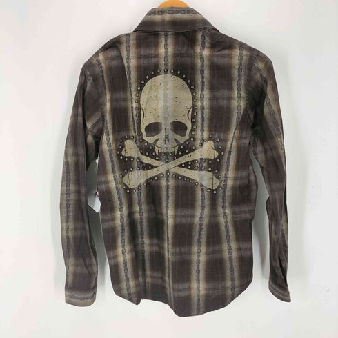 ロエン Roen スタッズデザイン スカルプリント L/S チェックシャツ Y2K メンズ JPN:44
