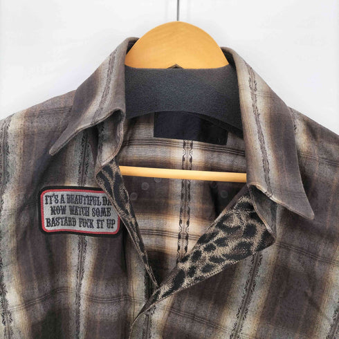 ロエン Roen スタッズデザイン スカルプリント L/S チェックシャツ Y2K メンズ JPN:44