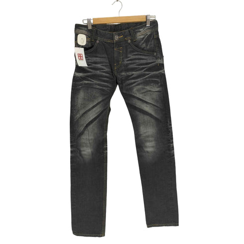 レザーチェーンデザインブラックデニムパンツ Y2K メンズ 01