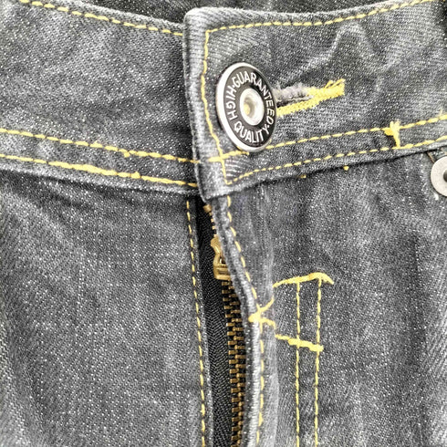 レザーチェーンデザインブラックデニムパンツ Y2K メンズ 01