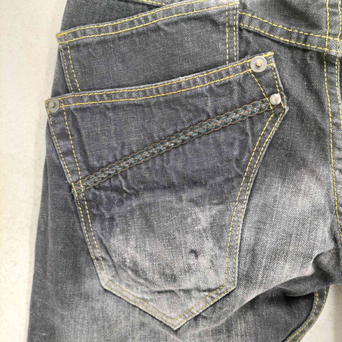 レザーチェーンデザインブラックデニムパンツ Y2K メンズ 01