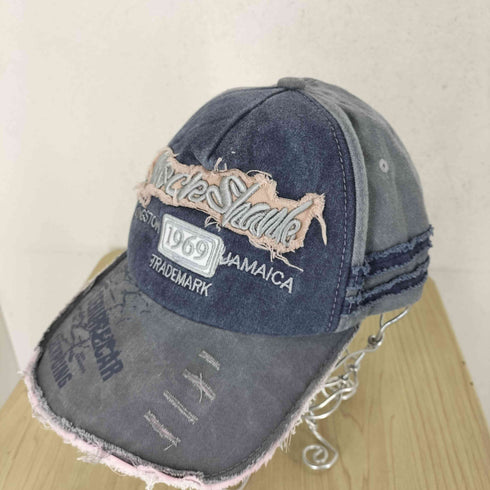 刺繍デザインデニム切替ストラップバックキャップ メンズ