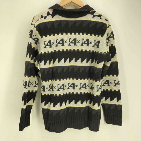 アクアスキュータム AQUASCUTUM 00-90S ウール混 ナイロン 総柄 スキッパーニット メンズ