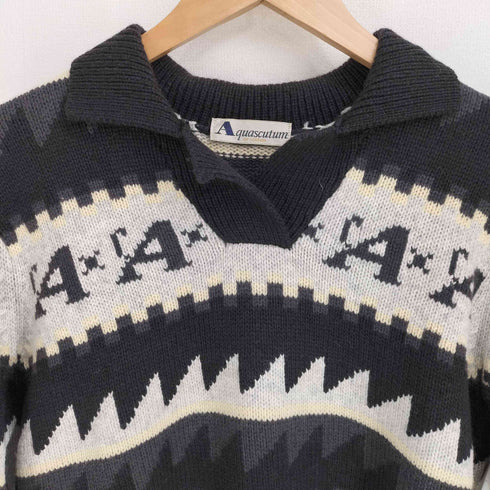 アクアスキュータム AQUASCUTUM 00-90S ウール混 ナイロン 総柄 スキッパーニット メンズ