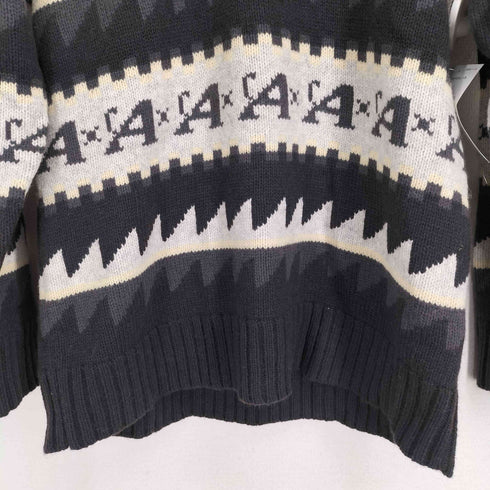 アクアスキュータム AQUASCUTUM 00-90S ウール混 ナイロン 総柄 スキッパーニット メンズ