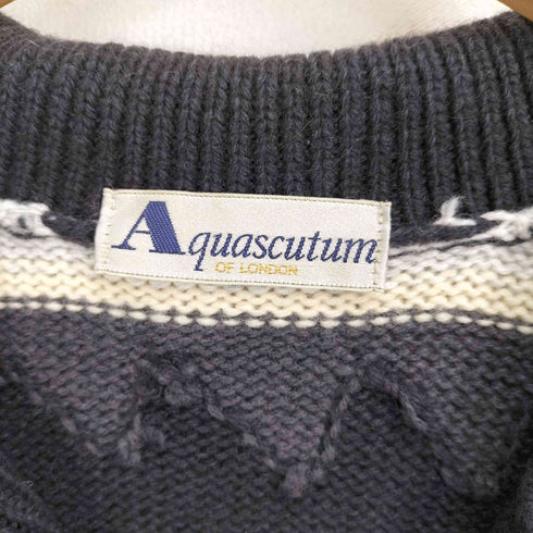 アクアスキュータム AQUASCUTUM 00-90S ウール混 ナイロン 総柄 スキッパーニット メンズ