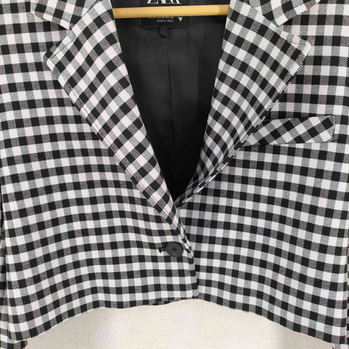 ザラ ZARA GINGHAM BLAZER ショート丈ギンガムチェックジャケット レディース import:XS