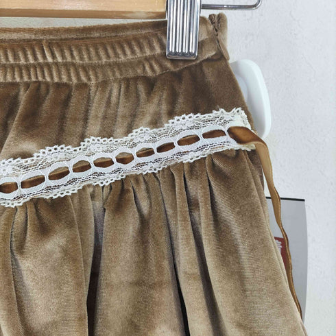 bobon21 ベロア フリル レース 使い キュロットパンツ レディース JPN:M