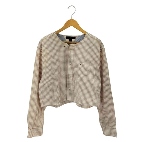 トミーヒルフィガー TOMMY HILFIGER チェック柄 クロップド ノーカラーシャツ レディース import:L