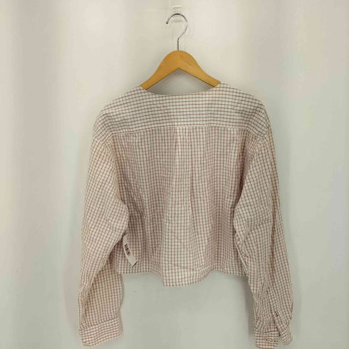 トミーヒルフィガー TOMMY HILFIGER チェック柄 クロップド ノーカラーシャツ レディース import:L