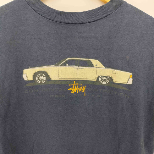 ステューシー Stussy 90S USA製 青赤タグ 袖裾シングル クルーネック アメ車プリント S/S Tシャツ メンズ import:S