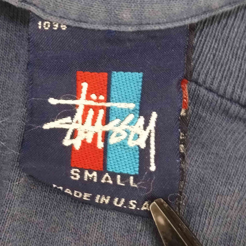ステューシー Stussy 90S USA製 青赤タグ 袖裾シングル クルーネック アメ車プリント S/S Tシャツ メンズ import:S
