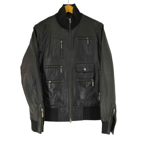 BARRAGE 羊革マルチポケットレザーボンバージャケット メンズ LL