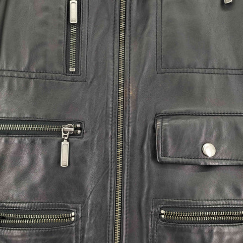 BARRAGE 羊革マルチポケットレザーボンバージャケット メンズ LL