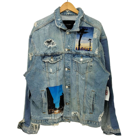 ザラ ZARA ラッシュ加工 パッチワークダメージデニム メンズ import:M