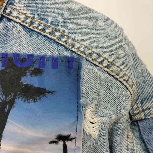 ザラ ZARA ラッシュ加工 パッチワークダメージデニム メンズ import:M