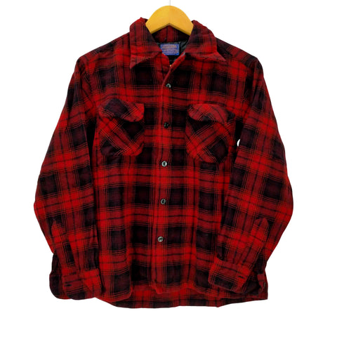 ペンドルトン PENDLETON 70S USA製 PURE VIRGIN WOOL バージンウール チェックシャツ ボードシャツ フラップポケット 開襟 オープンカラー メンズ import:M