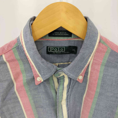 ポロバイラルフローレン Polo by RALPH LAUREN 80s 緑タグ USA製 ポニー刺繍 マルチストライプ ボタンダウンシャツ メンズ KIDS:XL