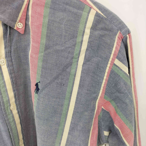 ポロバイラルフローレン Polo by RALPH LAUREN 80s 緑タグ USA製 ポニー刺繍 マルチストライプ ボタンダウンシャツ メンズ KIDS:XL