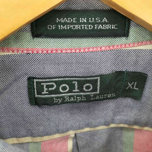 ポロバイラルフローレン Polo by RALPH LAUREN 80s 緑タグ USA製 ポニー刺繍 マルチストライプ ボタンダウンシャツ メンズ KIDS:XL