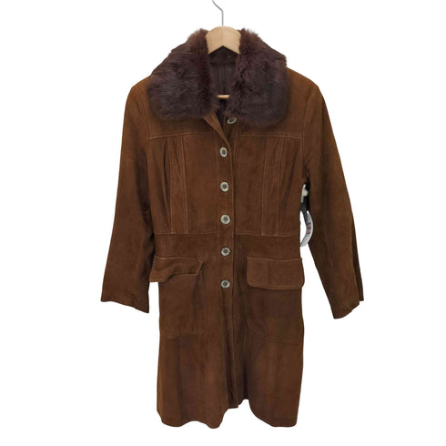 襟ファー スエード レザーコート レディース