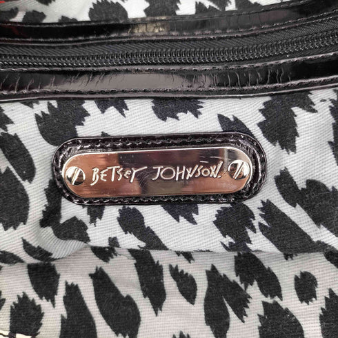 Betsey Johnson 総柄 顔 ガールプリント 裏地ヒョウ柄 唇 フリンジ チャーム付 トート バッグ レディース