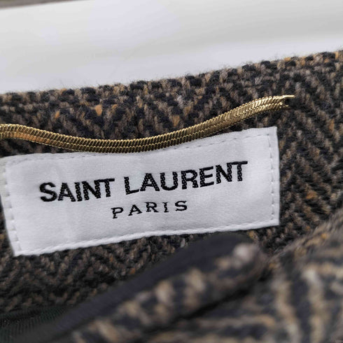 サンローランパリ SAINT LAURENT PARIS イタリア製 ウール ヘリンボーン ハイウエスト フレア スラックスパンツ レディース F34