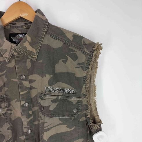 ハーレーダビッドソン HARLEY-DAVIDSON カットオフ カモ ノースリーブシャツ メンズ import:L