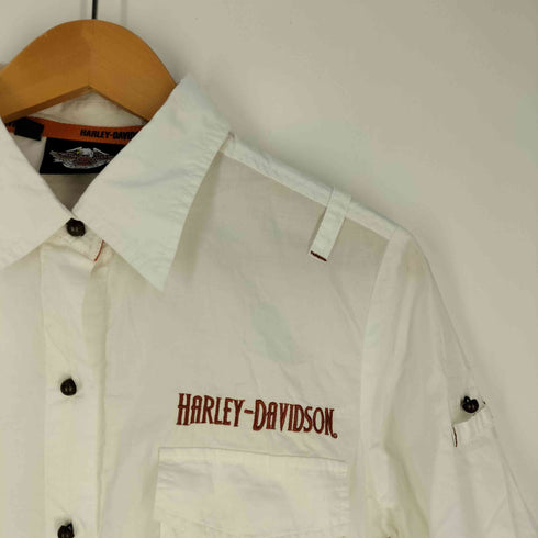 ハーレーダビッドソン HARLEY-DAVIDSON ロゴ刺繍 半袖 コットンシャツ レディース import:M
