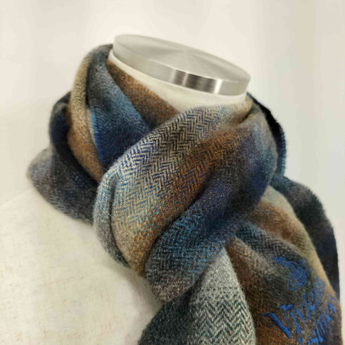 ヴィヴィアンウエストウッド Vivienne Westwood イタリア製 ウール アクリル オンブレチェック フリンジマフラー メンズ