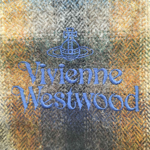 ヴィヴィアンウエストウッド Vivienne Westwood イタリア製 ウール アクリル オンブレチェック フリンジマフラー メンズ
