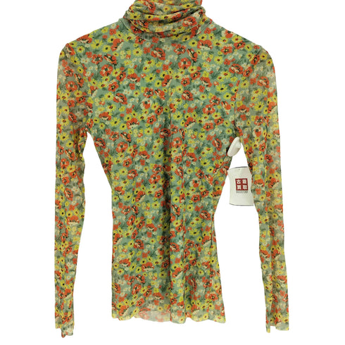 ガニー Ganni 23SS Printed Mesh Long Sleeve Fitted Ro 花柄 シアー タートルネック レディース 36