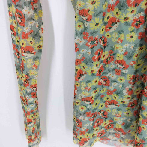 ガニー Ganni 23SS Printed Mesh Long Sleeve Fitted Ro 花柄 シアー タートルネック レディース 36