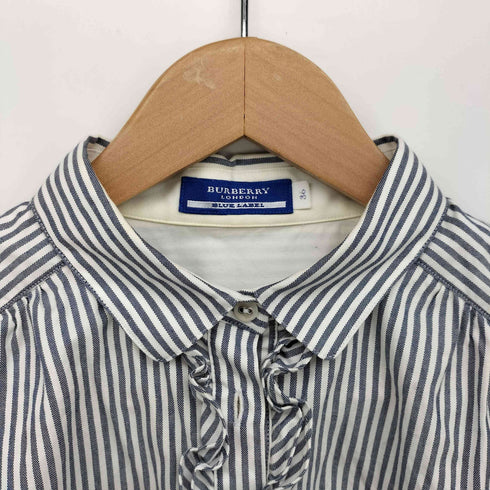 バーバリーブルーレーベル BURBERRY BLUE LABEL ロゴ刺繍 ストライプ フリル 七分袖 ブラウス レディース 36