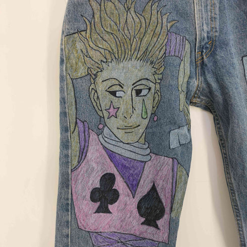 リーバイス Levis 505 リメイク アニメ キャラクター コミック イラスト ペイントストレートデニム メンズ W36L36