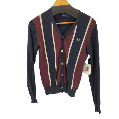 フレッドペリー FRED PERRY コットンシルク 月桂樹ロゴ ストライプカーディガン メンズ import:S